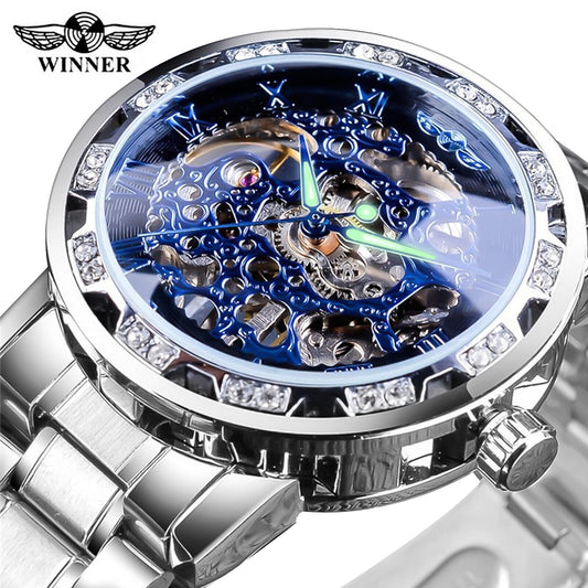 Luxury Men'S Automatic Mechanical Stainless Steel Watch Business Hollow Skeleton