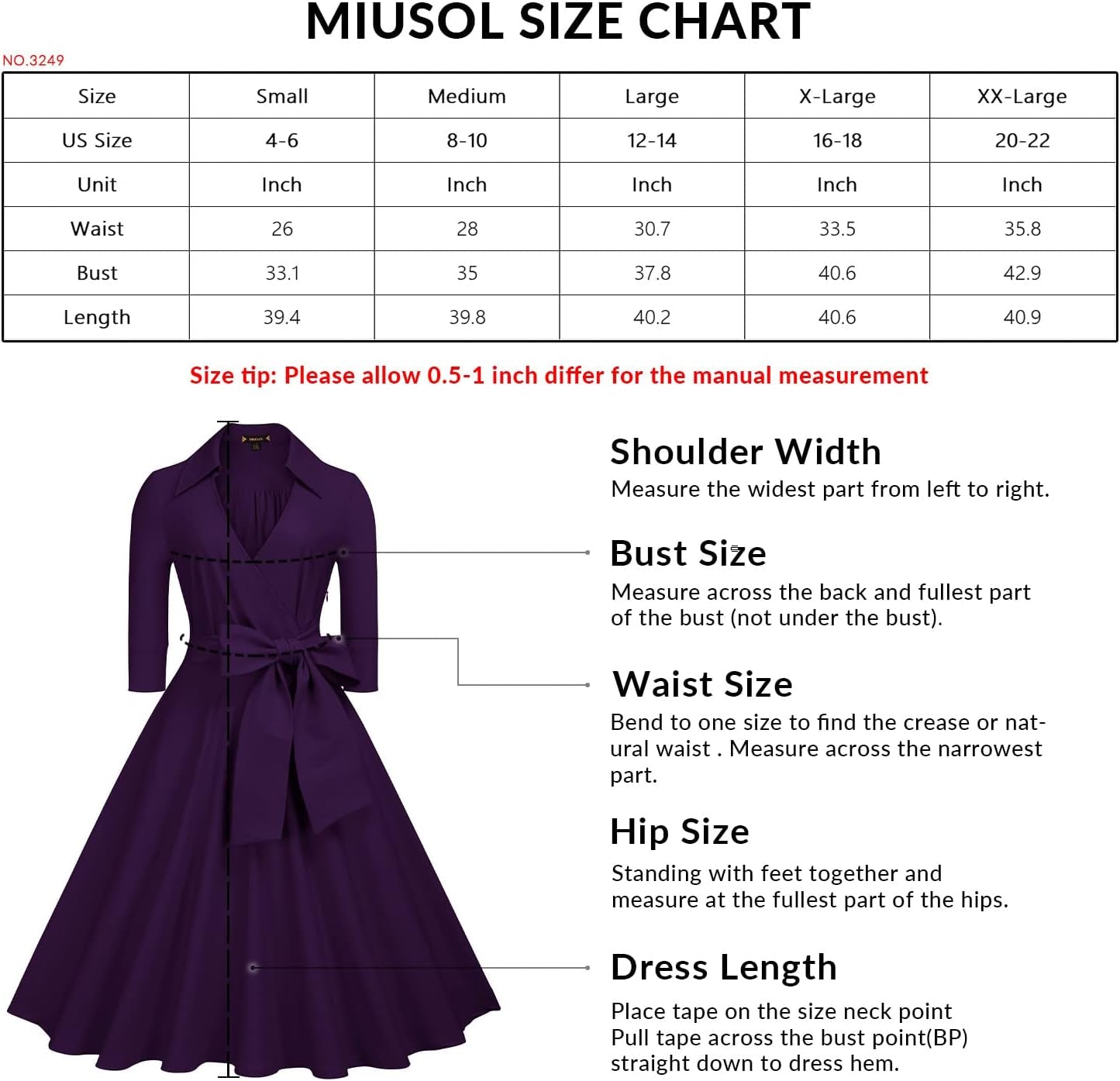 Women'S Deep-V Neck Classical Bow Belt Vintage Casual Swing Dress