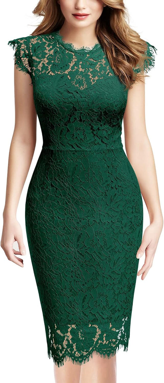 Women'S Retro Floral Lace Slim Evening Cocktail Mini Dress